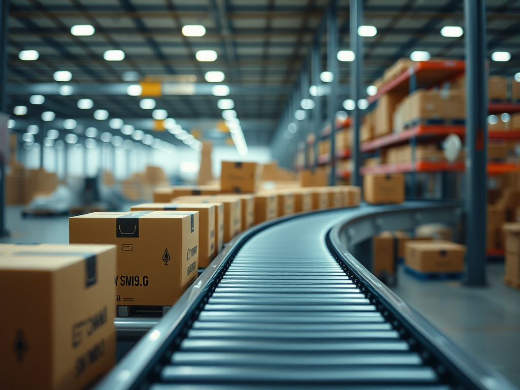 warehouse conveyor belt with boxes